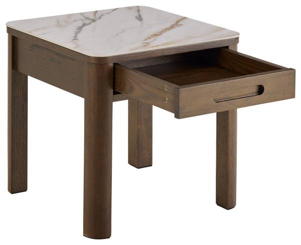 Tavolino Midani Ceramica / Impiallacciato in vero legnoo - Effetto marmo bianco / Rovere scuro
