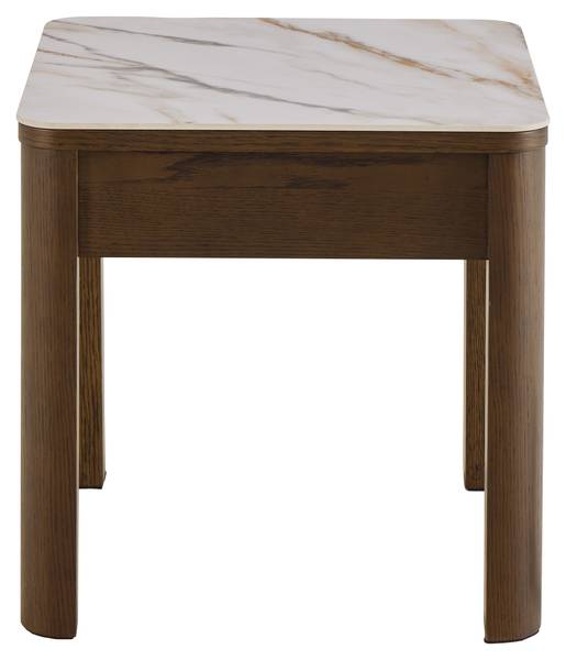 Tavolino Midani Ceramica / Impiallacciato in vero legnoo - Effetto marmo bianco / Rovere scuro