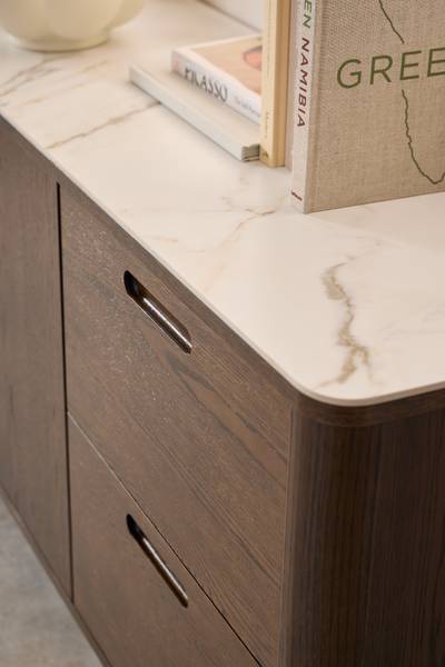 Madia Midani Ceramica / Impiallacciato in vero legno - Effetto marmo bianco / Rovere scuro