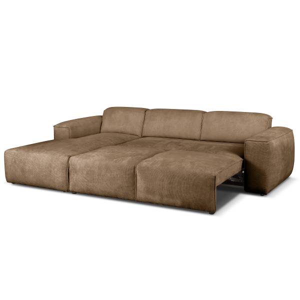 Ecksofa SLEEPSON mit Schlaffunktion Chenille Haita: Hellbraun - Longchair davorstehend links