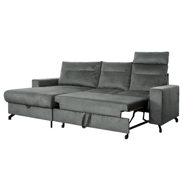 Canapé d’angle convertible Caspi Velours Itria: Gris foncé