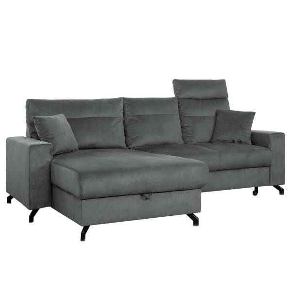 Canapé d’angle convertible Caspi Velours Itria: Gris foncé