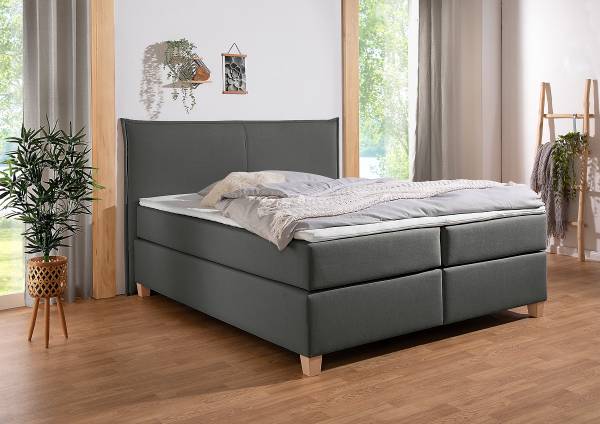 Boxspringbett Flyndra Flachgewebe Jacira: Anthrazit - 160 x 200cm - Bonellfederkernmatratze - H2