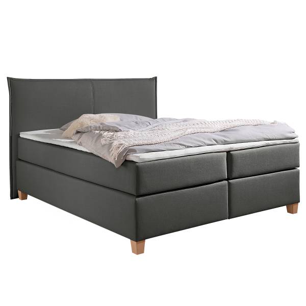 Boxspringbett Flyndra Flachgewebe Jacira: Anthrazit - 160 x 200cm - Bonellfederkernmatratze - H2