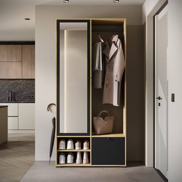 Kompaktgarderobe Tortal Eiche Artisan Dekor / Schwarz