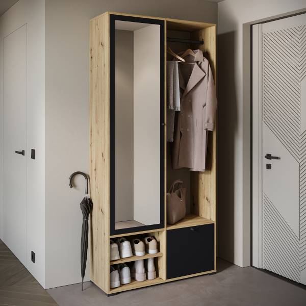Kompaktgarderobe Tortal Eiche Artisan Dekor / Schwarz
