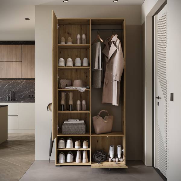 Kompaktgarderobe Tortal Eiche Artisan Dekor / Schwarz