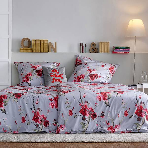 Housse de couette Mako Satin Hanami 135 x 200 cm + oreiller 80 x 80 cm