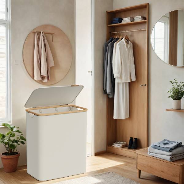 Cesto per biancheria Ekana Bambù - Bianco - 60 x 39 cm