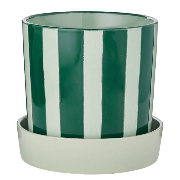 Blumentopf CIRCUS mit Teller Steinzeug - Grün - Grün