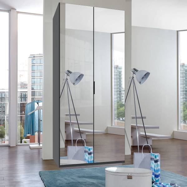 Falttürenschrank Oxford Graphit - Breite: 100 cm - Classic - Mit Spiegeltür/-en