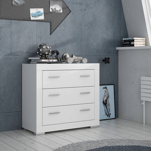 Commode Tanaza avec 3 tiroirs Blanc