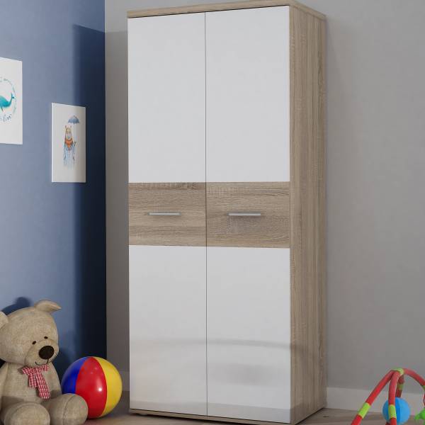 Kleiderschrank Sibert Weiß / Eiche Sonoma Dekor