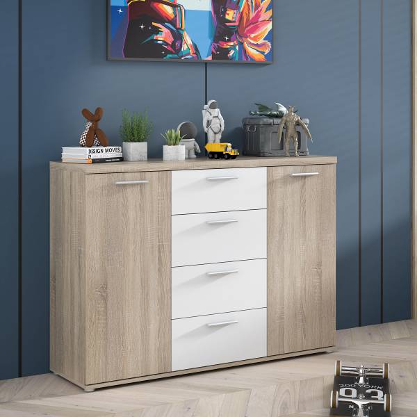Sideboard Sibert Weiß / Eiche Sonoma Dekor