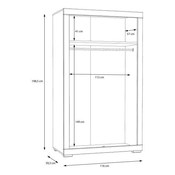 Kledingkast Tanaza wit - Breedte: 116 cm
