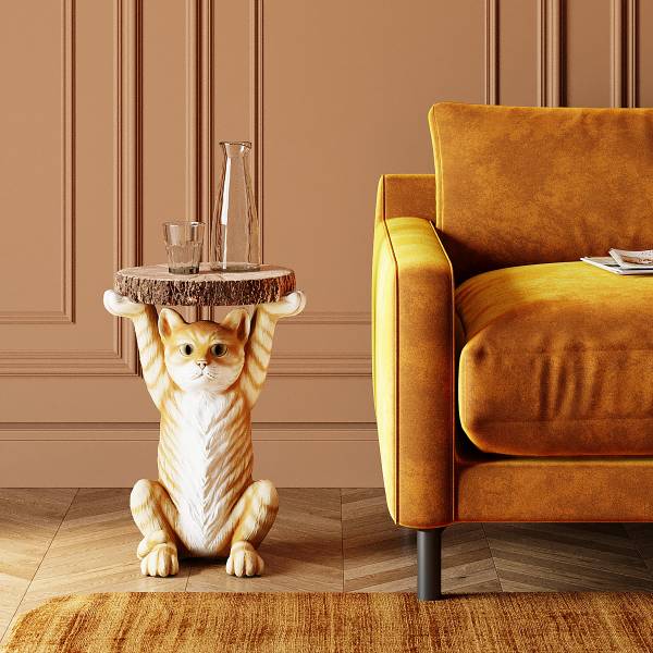 Tavolino Animal - Gatto Beige / Bianco