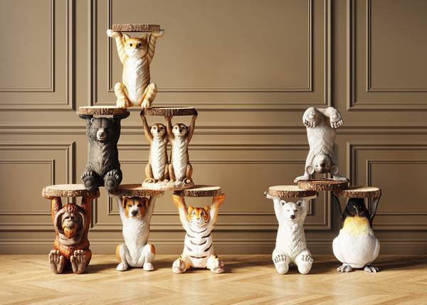 Tavolino Animal - Gatto Beige / Bianco