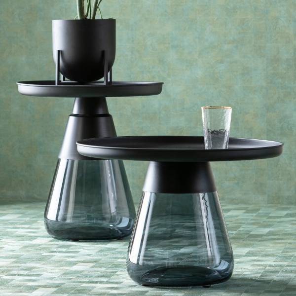 Beistelltisch Bottiglia - 60 cm Metall / Glas - Schwarz / Grau