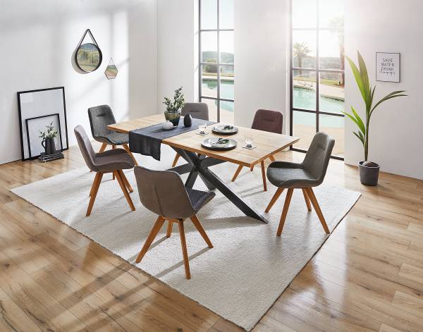 Esstisch BUSARA mit Massivholzplatte Eiche massiv / Stahl