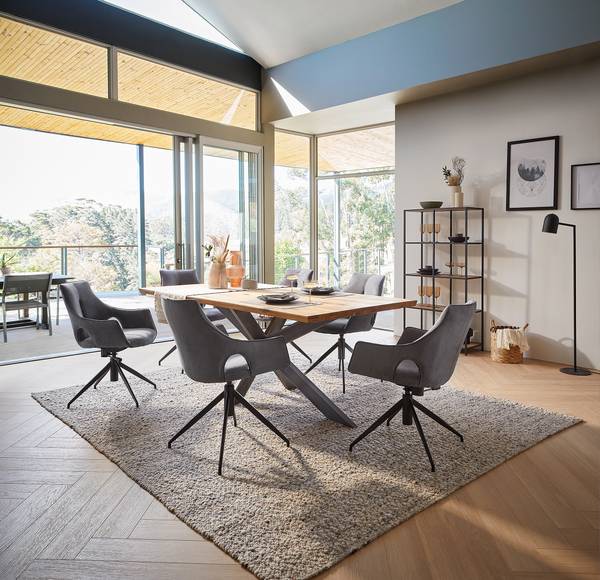 Esstisch BUSARA mit Massivholzplatte Eiche massiv / Stahl