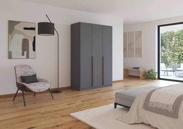 Armoire à portes battantes Quadra Gris métallisé - Largeur : 136 cm