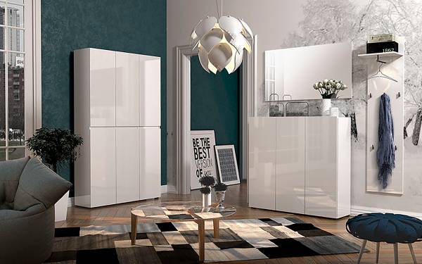 Schuhschrank Dachan Hochglanz Weiß - Breite: 120 cm