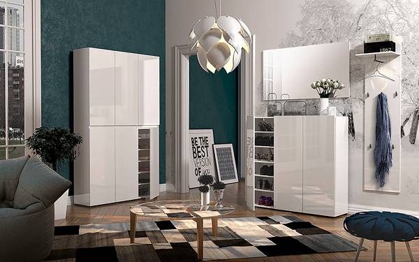 Schuhschrank Dachan Hochglanz Weiß - Breite: 120 cm