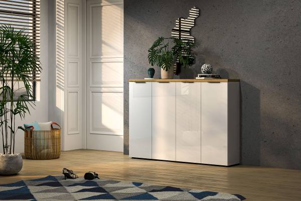 Mobile scarpiera Tiroua Bianco lucido - Larghezza: 160 cm