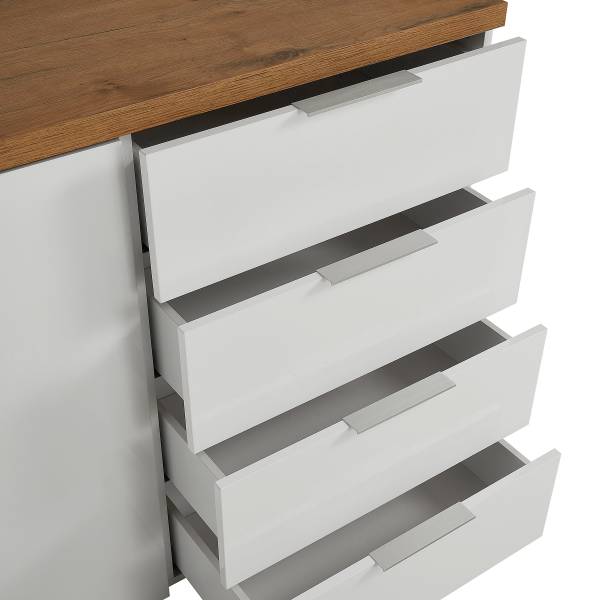 Kommode Tiroua mit 1 Tür Hochglanz Weiß / Eiche Dekor