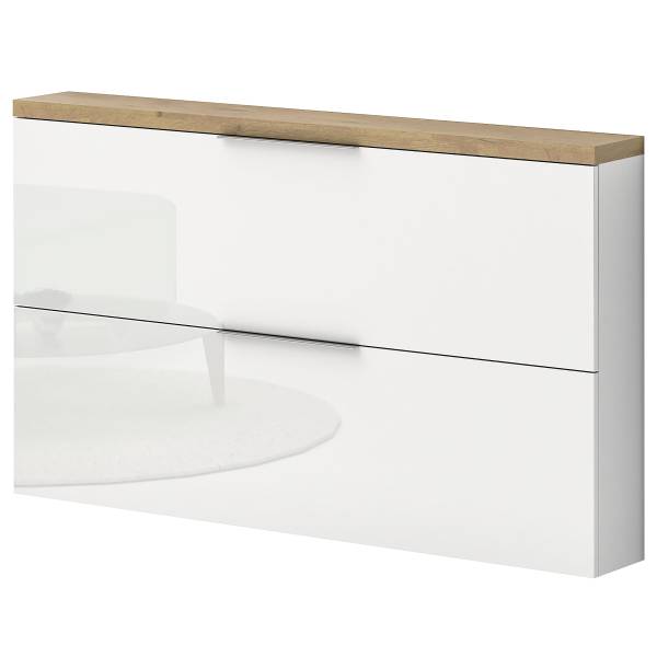 Porte-manteaux mural Tiroua Blanc brillant / Imitation chêne