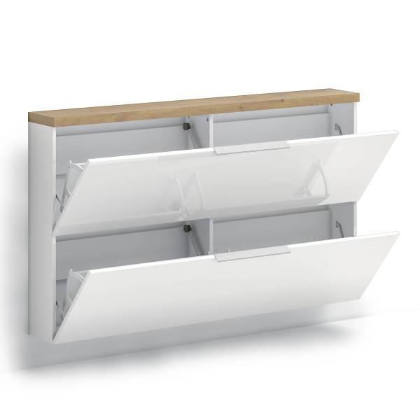 Porte-manteaux mural Tiroua Blanc brillant / Imitation chêne