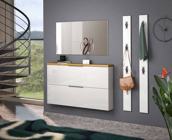 Porte-manteaux mural Tiroua Blanc brillant / Imitation chêne