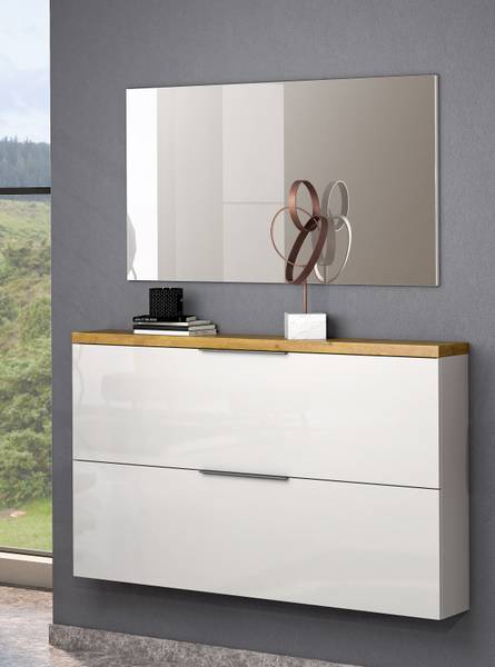 Porte-manteaux mural Tiroua Blanc brillant / Imitation chêne