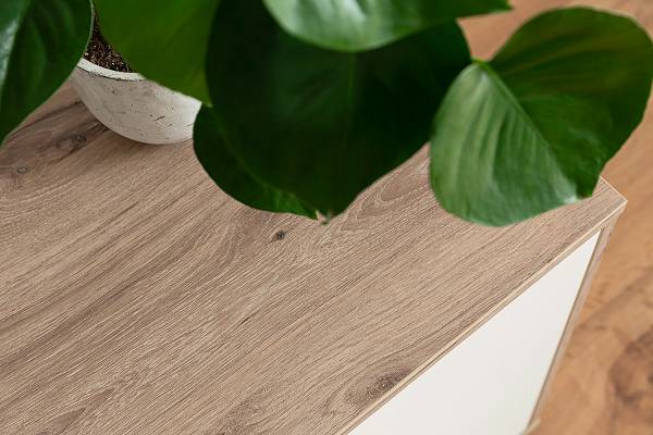 Wohnwand Ghorta 3-teilig - Vitrine Weiß / Eiche Viking Dekor