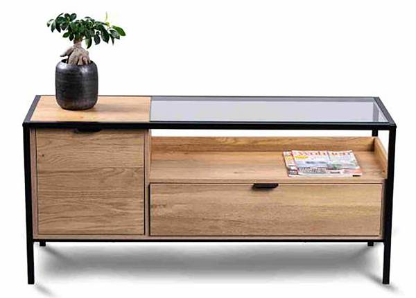 TV-Lowboard Mecopo Glas / Metall - Eiche Dekor / Schwarz