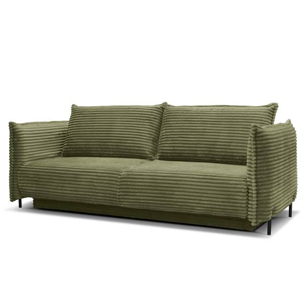 Divano letto VADO con contenitore Velluto a coste Tila: verde muschio