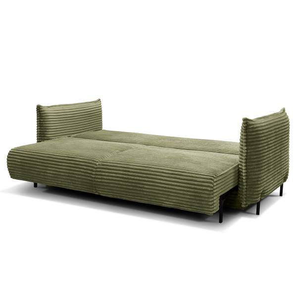 Divano letto VADO con contenitore Velluto a coste Tila: verde muschio
