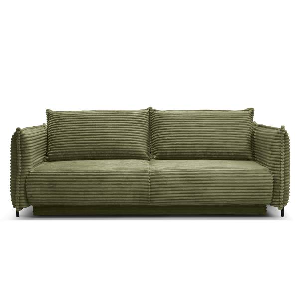 Divano letto VADO con contenitore Velluto a coste Tila: verde muschio