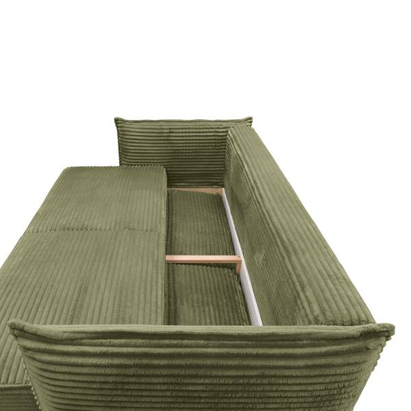 Divano letto VADO con contenitore Velluto a coste Tila: verde muschio