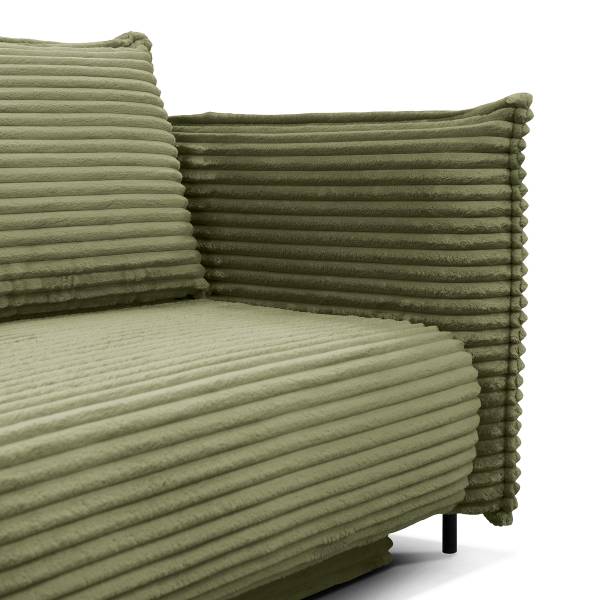 Divano letto VADO con contenitore Velluto a coste Tila: verde muschio