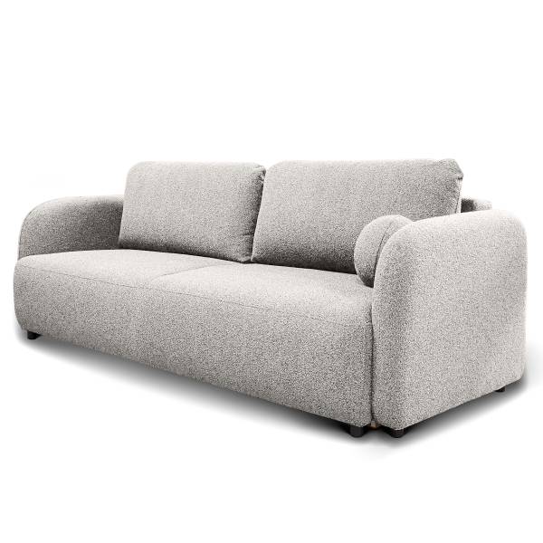 Divano letto NUNIA con contenitore Tessuto Bouclé Loira: grigio cenere