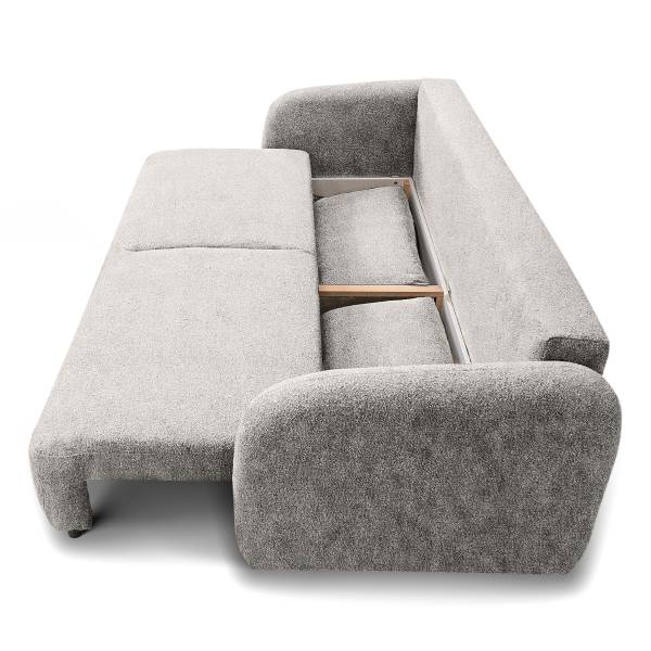 Divano letto NUNIA con contenitore Tessuto Bouclé Loira: grigio cenere