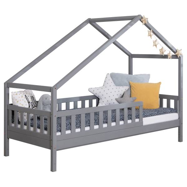 Massives Hausbett Lou Kiefer Grau - 90 x 200cm - Mit Lattenrost