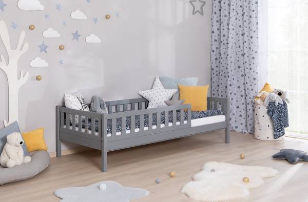 Massives Hausbett Lou Kiefer Grau - 90 x 200cm - Mit Lattenrost