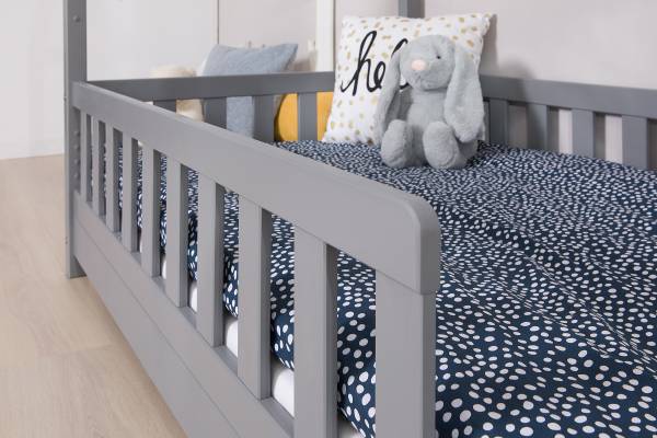 Massives Hausbett Lou Kiefer Grau - 90 x 200cm - Mit Lattenrost