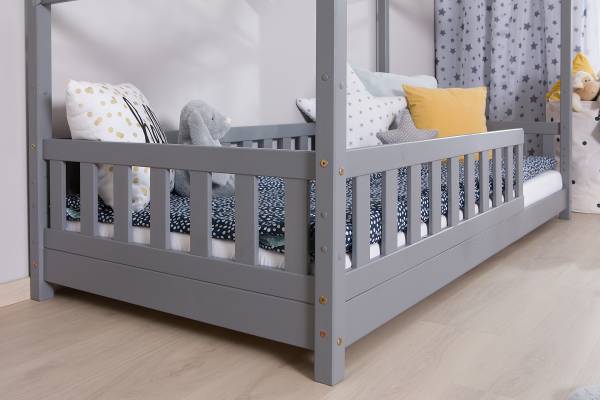 Massives Hausbett Lou Kiefer Grau - 90 x 200cm - Mit Lattenrost