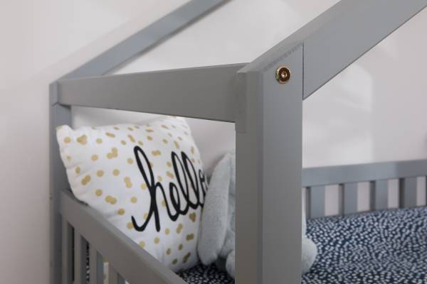 Massives Hausbett Lou Kiefer Grau - 90 x 200cm - Mit Lattenrost