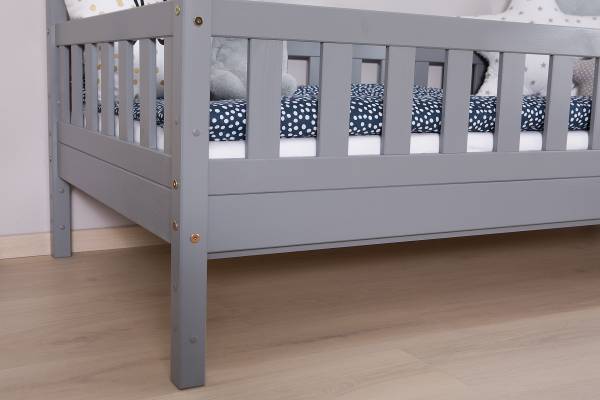 Massives Hausbett Lou Kiefer Grau - 90 x 200cm - Mit Lattenrost