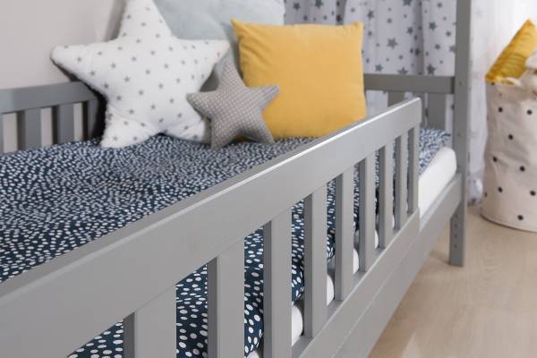 Massives Hausbett Lou Kiefer Grau - 90 x 200cm - Mit Lattenrost