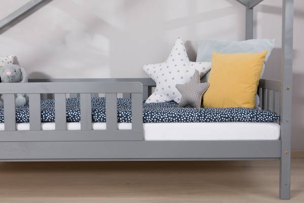 Massives Hausbett Lou Kiefer Grau - 90 x 200cm - Mit Lattenrost